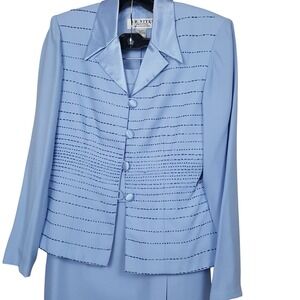 JR Nights Petites Baby Blue Satin and Beaded Formal Skirt Suit 8P